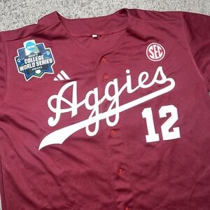 Adidas Texas A&M Aggies #12 College World Series Baseball Jersey Size M Maroon